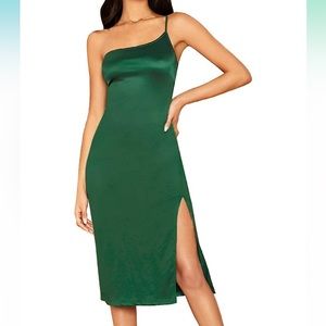 Teal Off the Shoulder Slip Dress with Slit